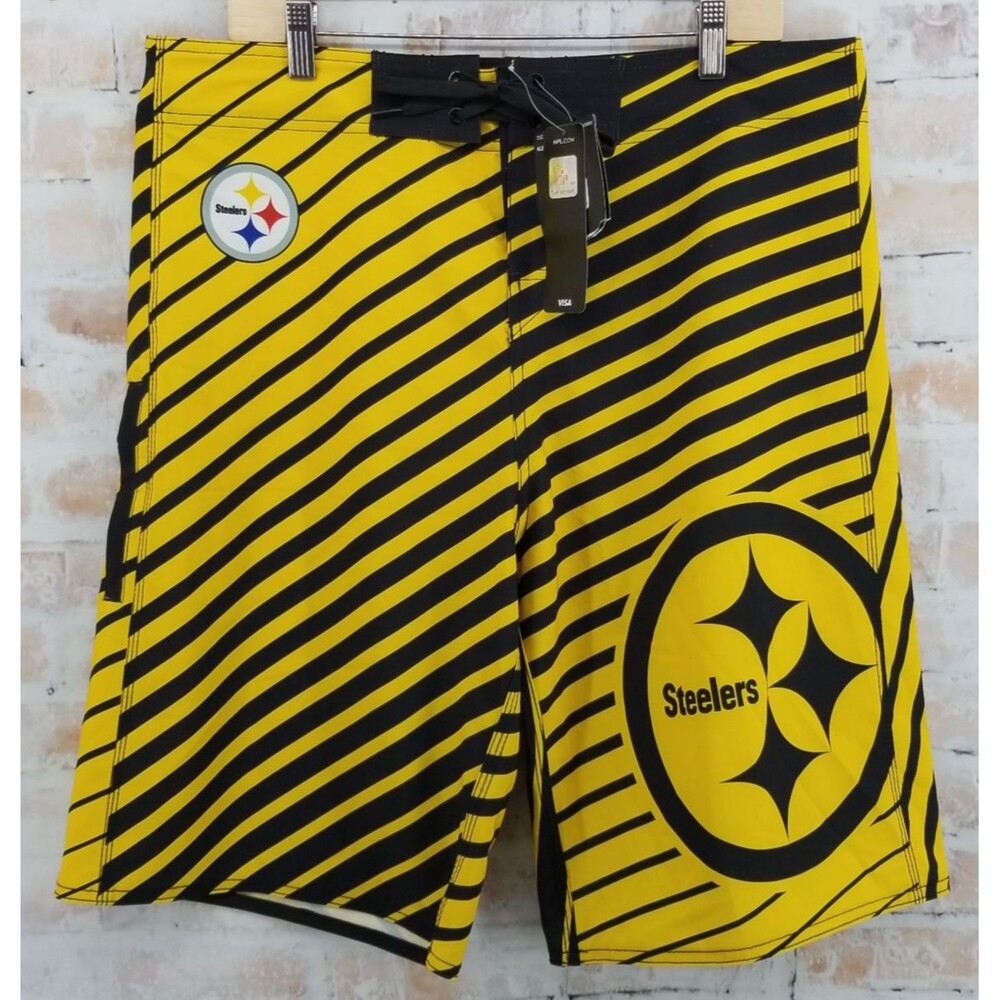 NWT Klew Teams Apparel NFL Licensed Pittsburgh Steelers Football Swim Trunks 36